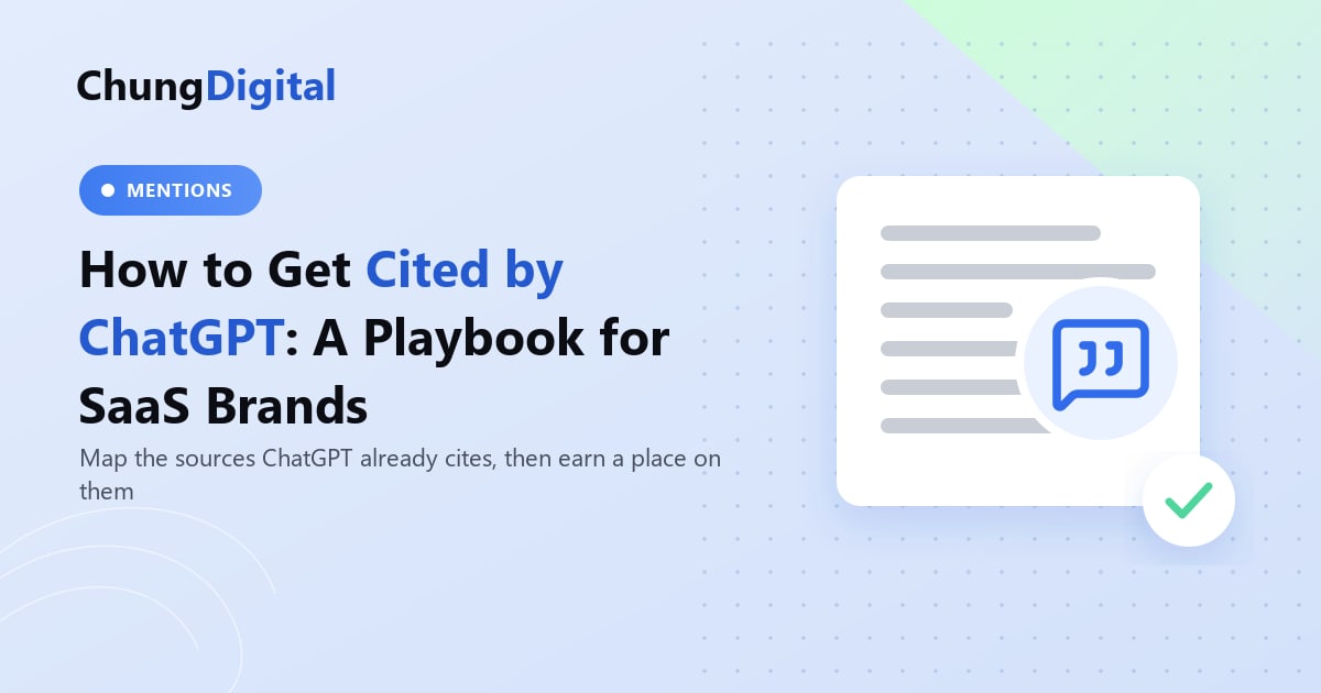 Illustration of a SaaS brand page being cited as a source inside a ChatGPT answer, Chung Digital blog