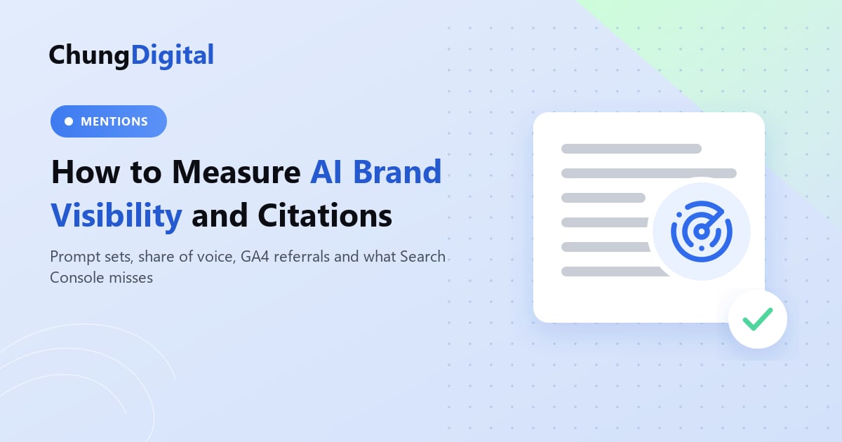 Dashboard style illustration tracking brand mentions, citations and share of voice across AI search tools for a SaaS company