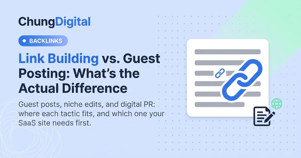 Illustration comparing link building and guest posting for SaaS SEO, Chung Digital blog