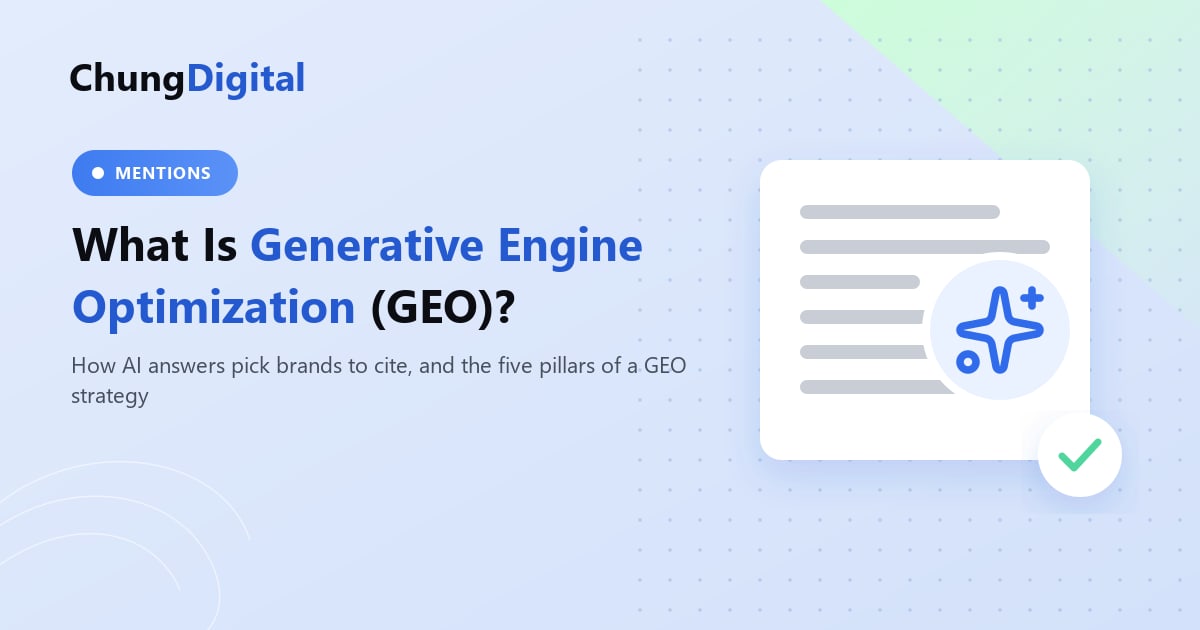 Illustration of an AI generated answer citing brand sources, explaining generative engine optimization for SaaS, Chung Digital blog