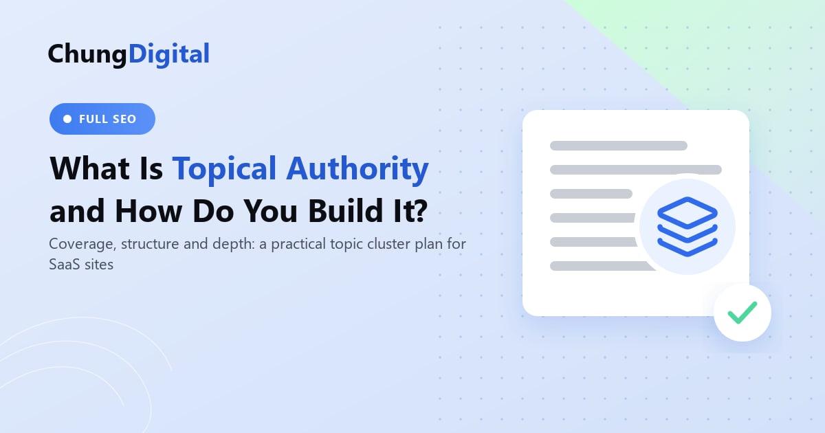 Illustration of a topic cluster with a pillar page connected to supporting articles for a SaaS website, Chung Digital blog